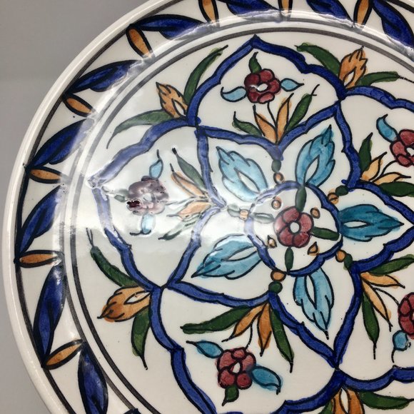 1980s Hand Painted Made in Greece Floral Round Ceramic Plate Wall Decor - Picture 14 of 16